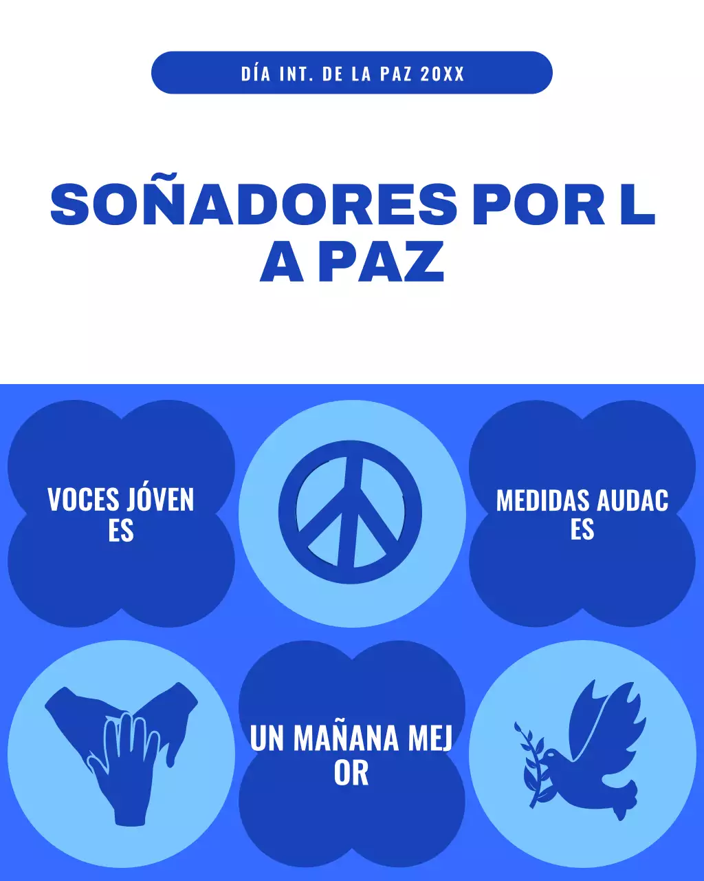 Publicación ilustrativa en negrita azul y blanca para el Día Internacional de la Paz en Instagram