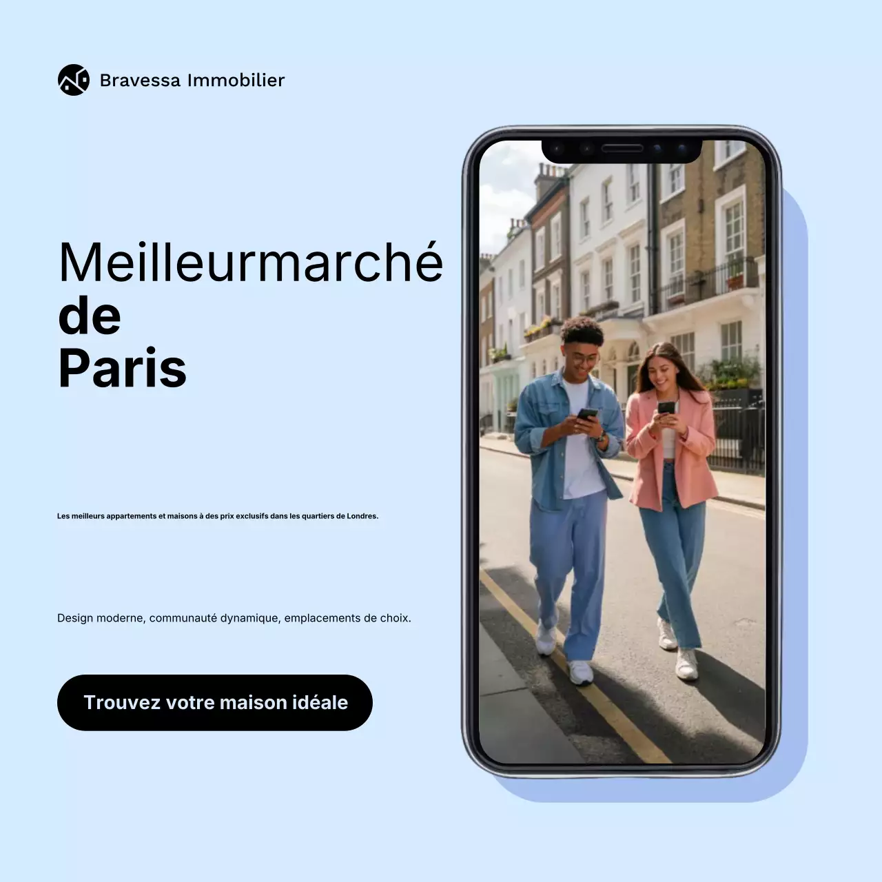 Publication Instagram sur la promotion immobilière moderne et bleue