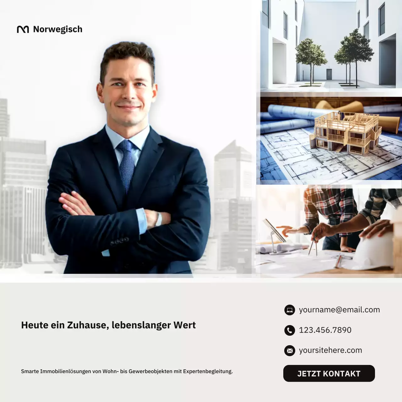 Grauer moderner Instagram-Beitrag zur Immobilienwerbung