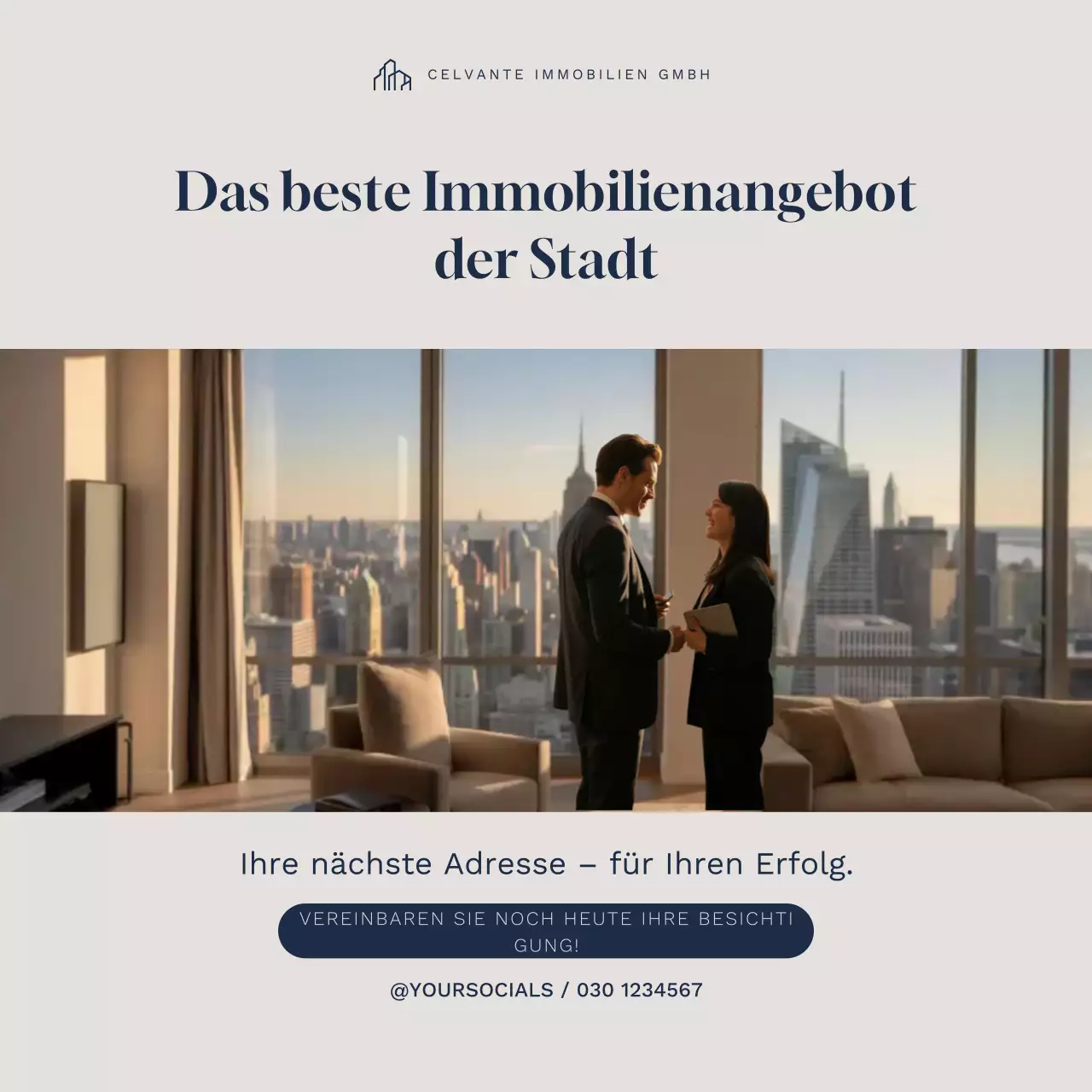 Instagram-Beitrag zur Förderung moderner Immobilien in Beige