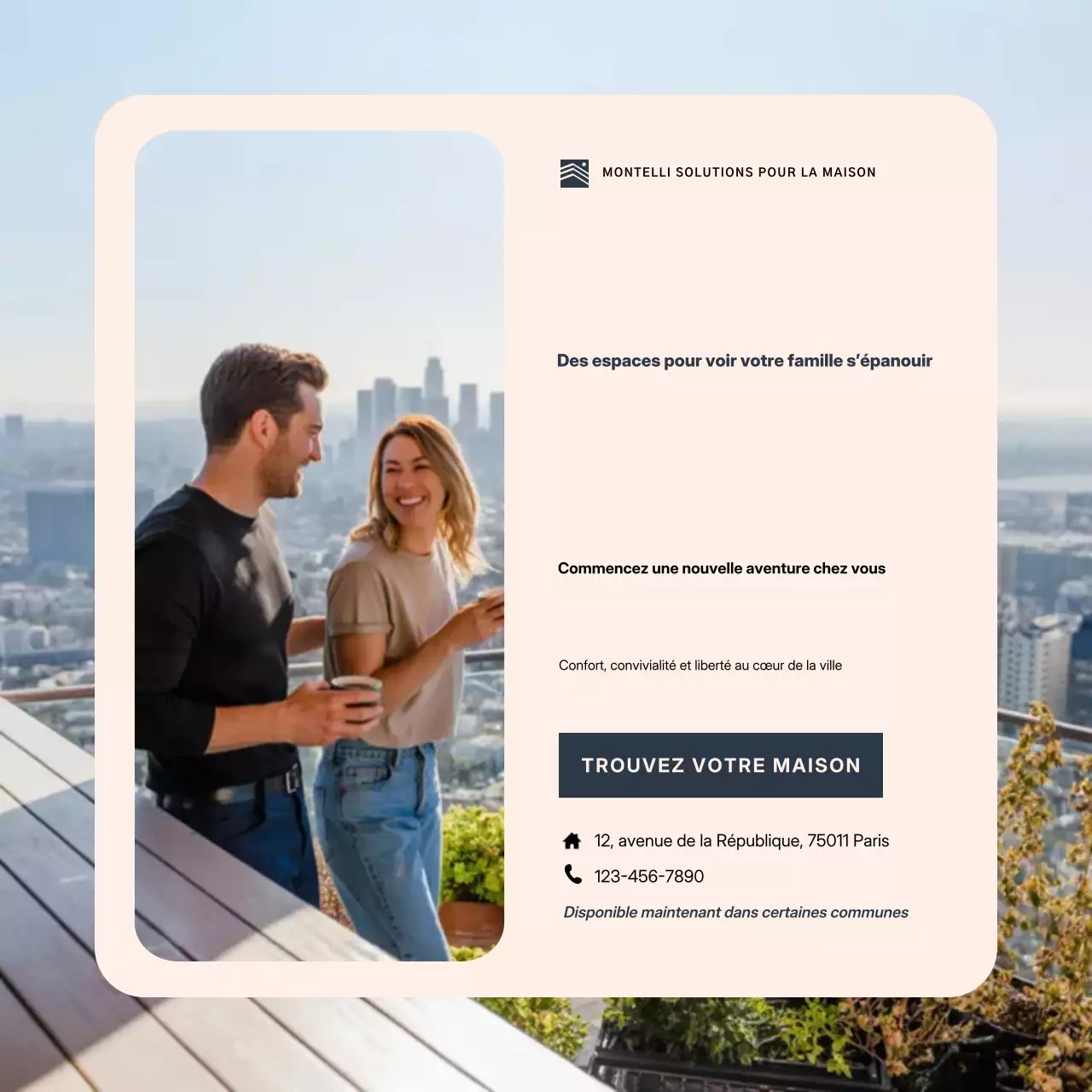 Publication Instagram d'une publicité immobilière beige et moderne