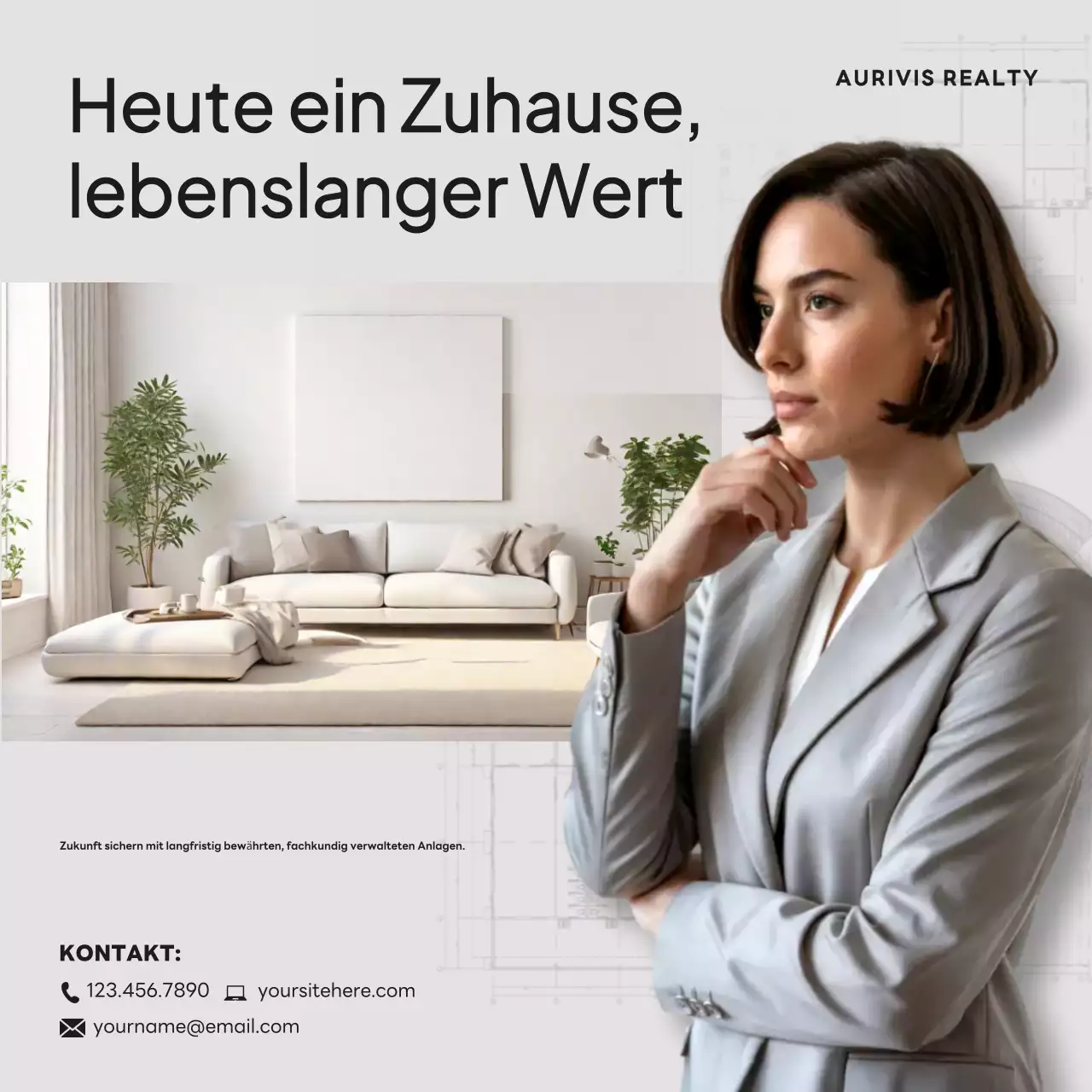 Instagram-Beitrag zur Förderung moderner Immobilien in Beige