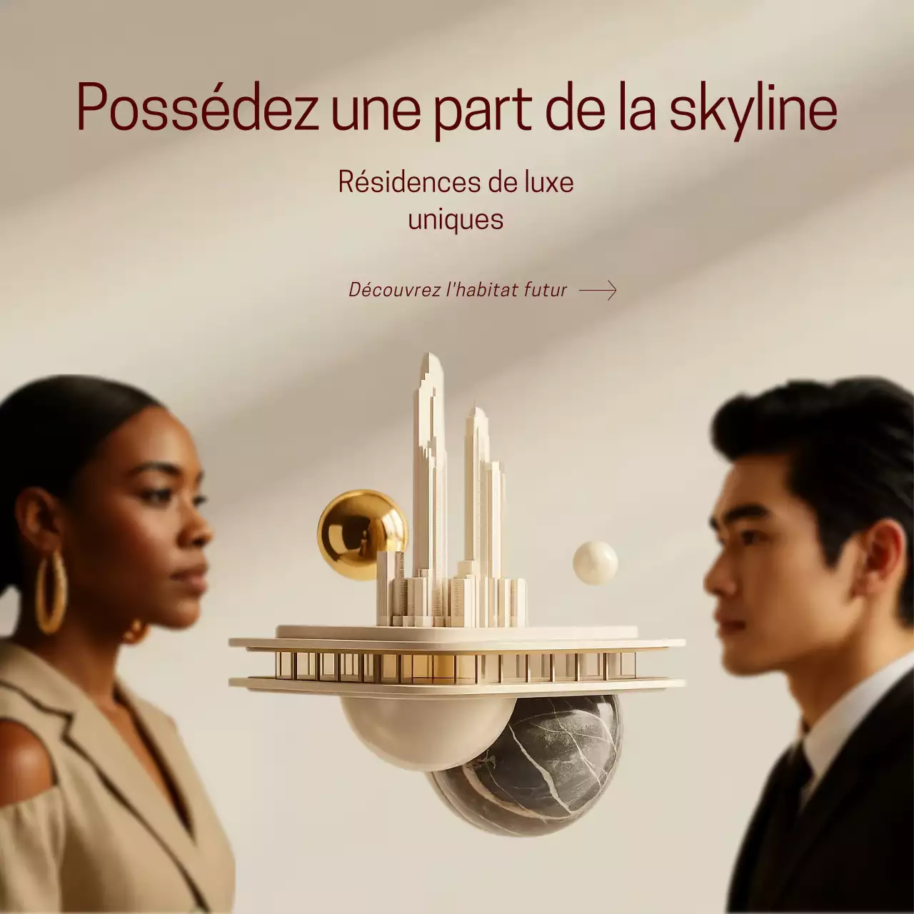 Publication Instagram d'une publicité immobilière beige et moderne
