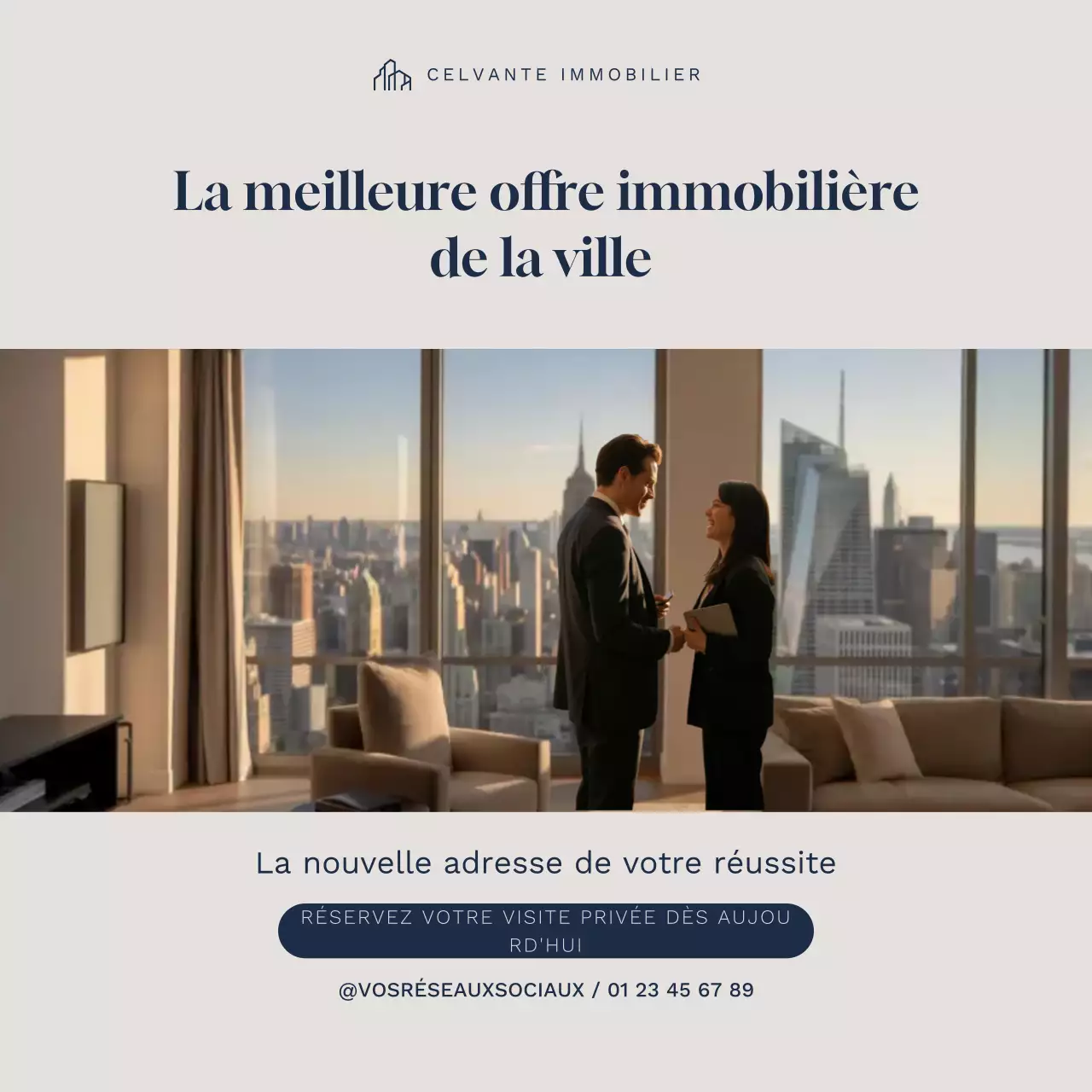 Publication Instagram sur la promotion immobilière moderne beige