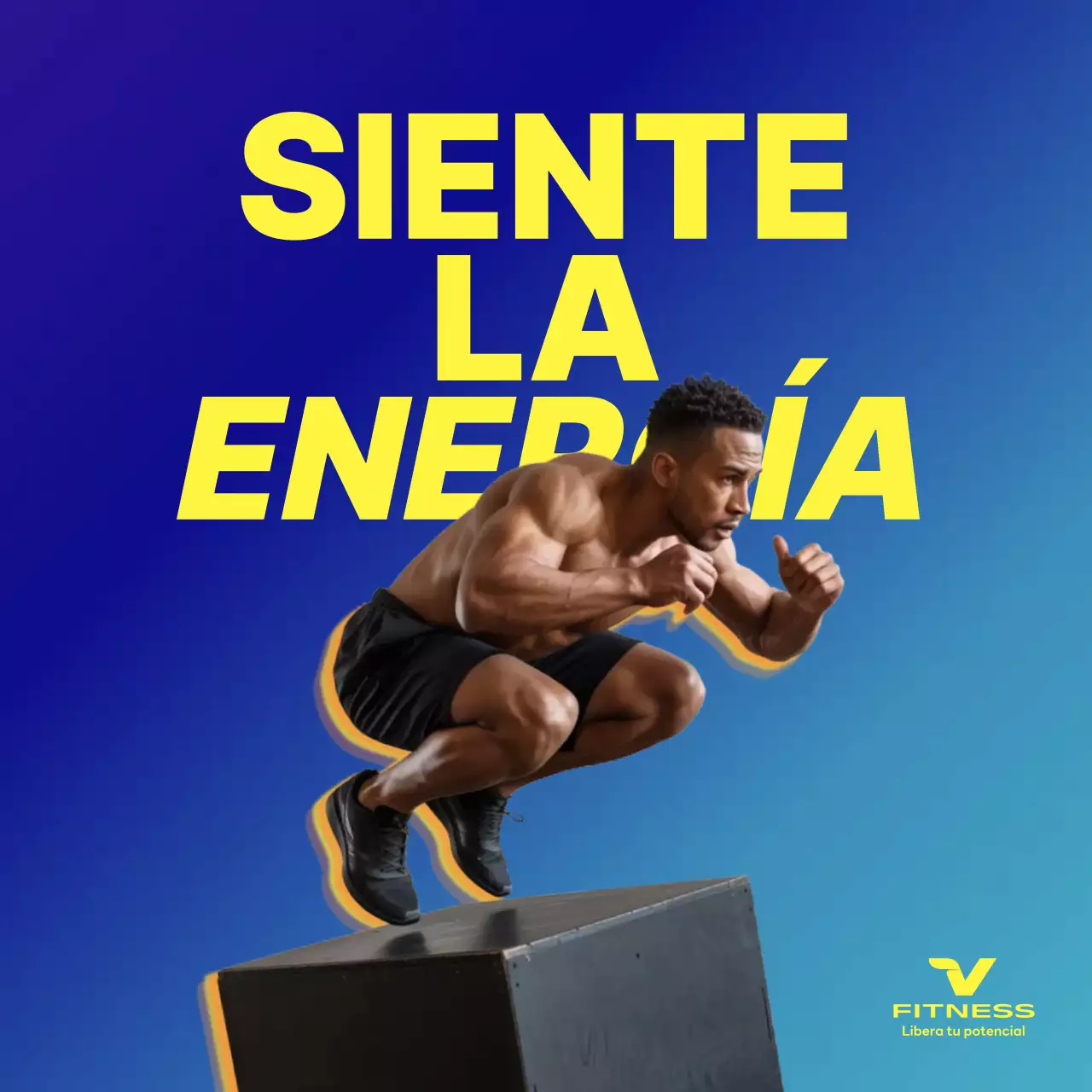 Promoción de fitness en azul y negrita