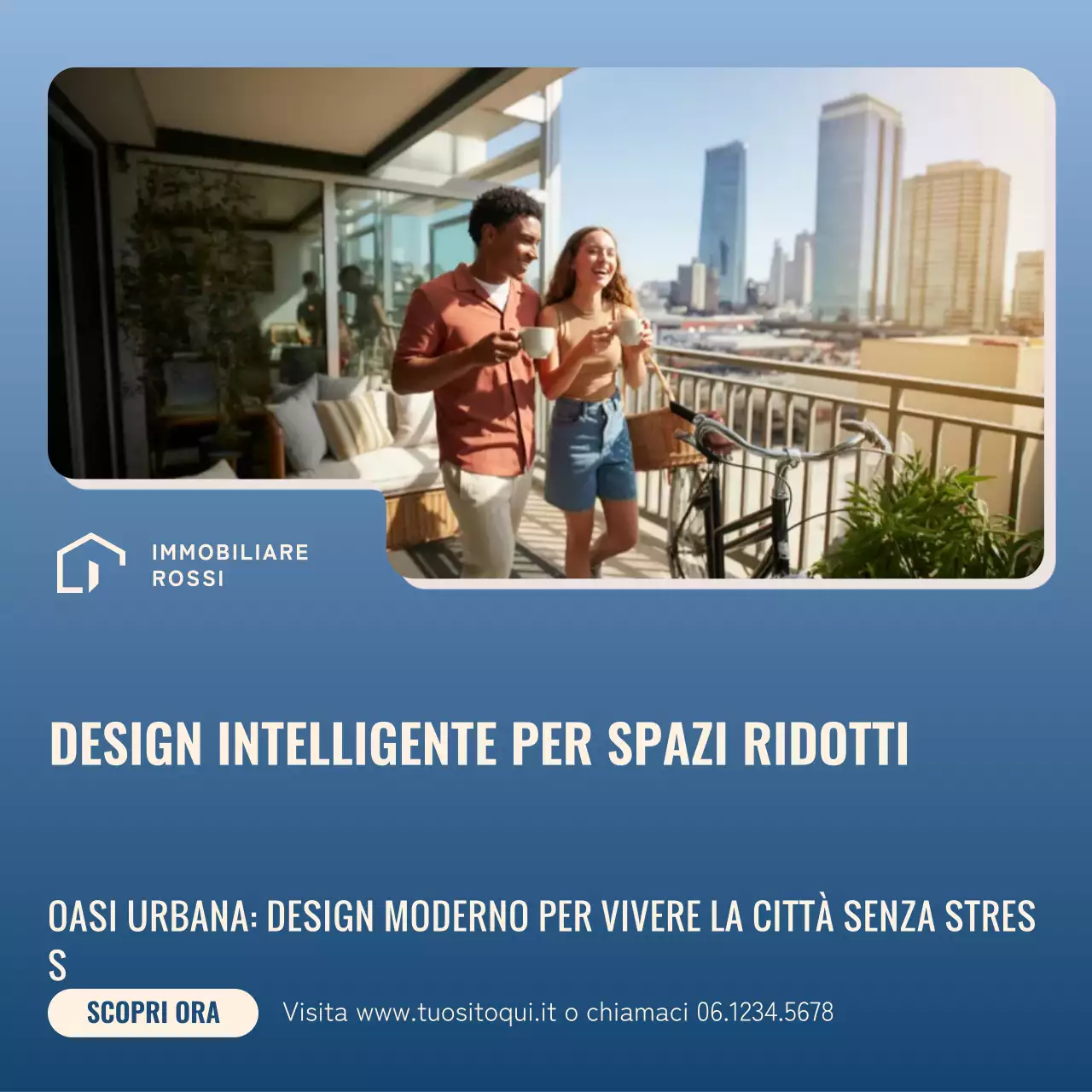 Post Instagram sulla promozione immobiliare moderna blu