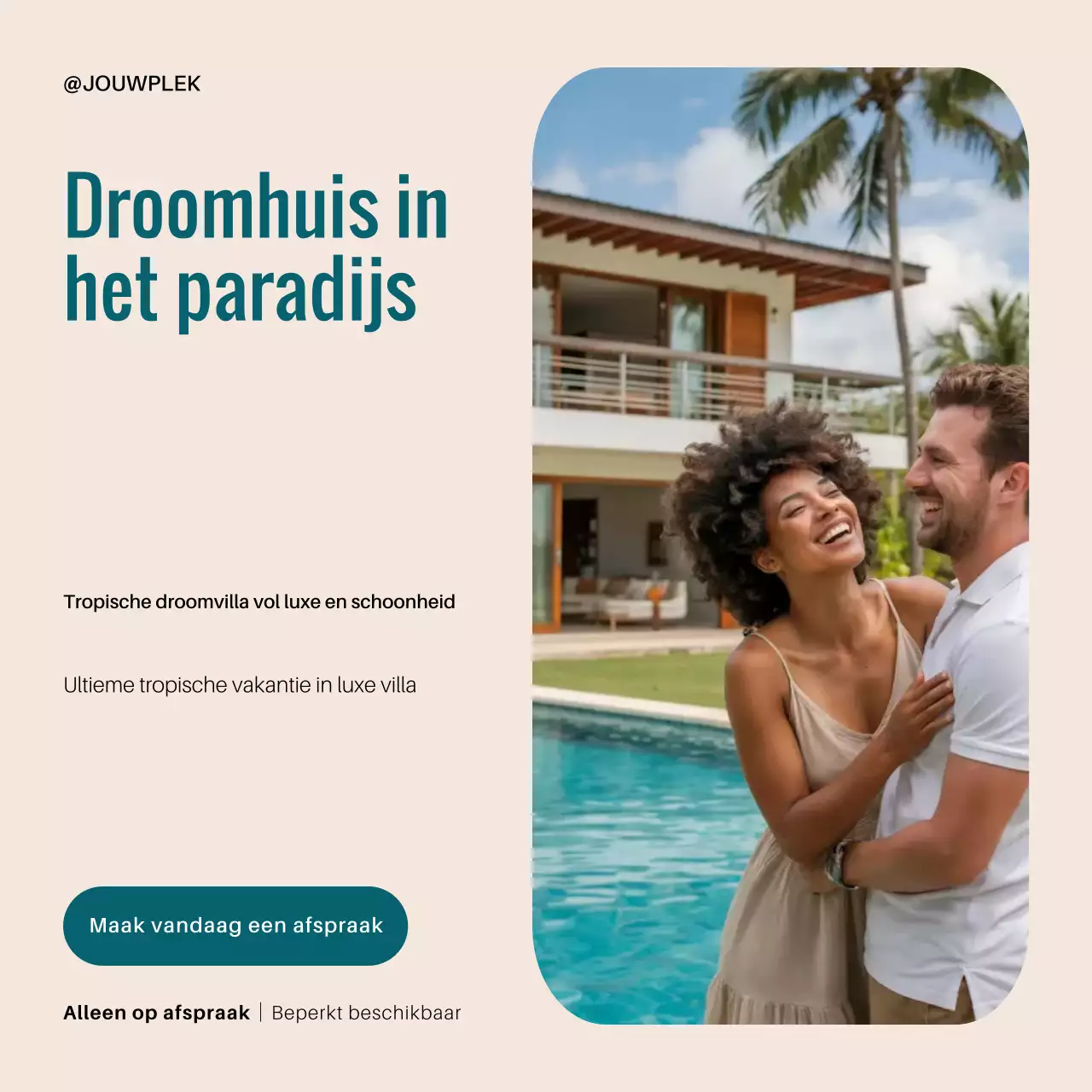 Beige Teal Tropical Villa Advertentie Instagram Post