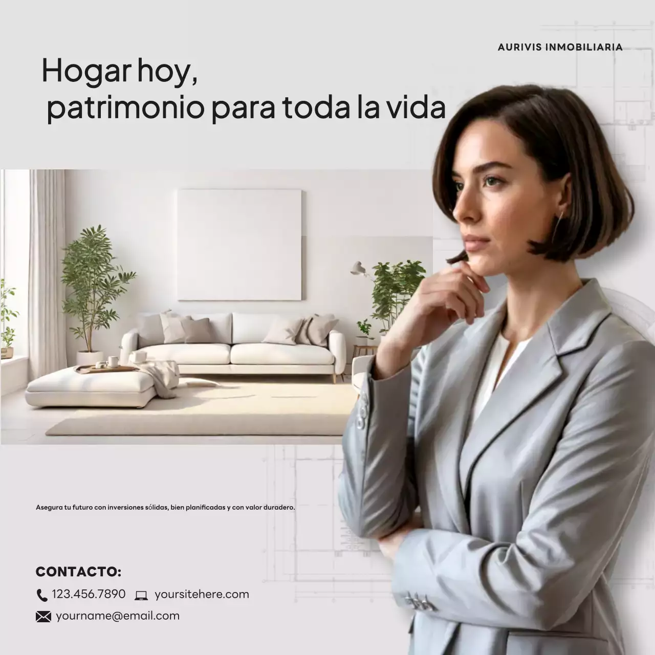 Publicación de Instagram de promoción inmobiliaria moderna en beige