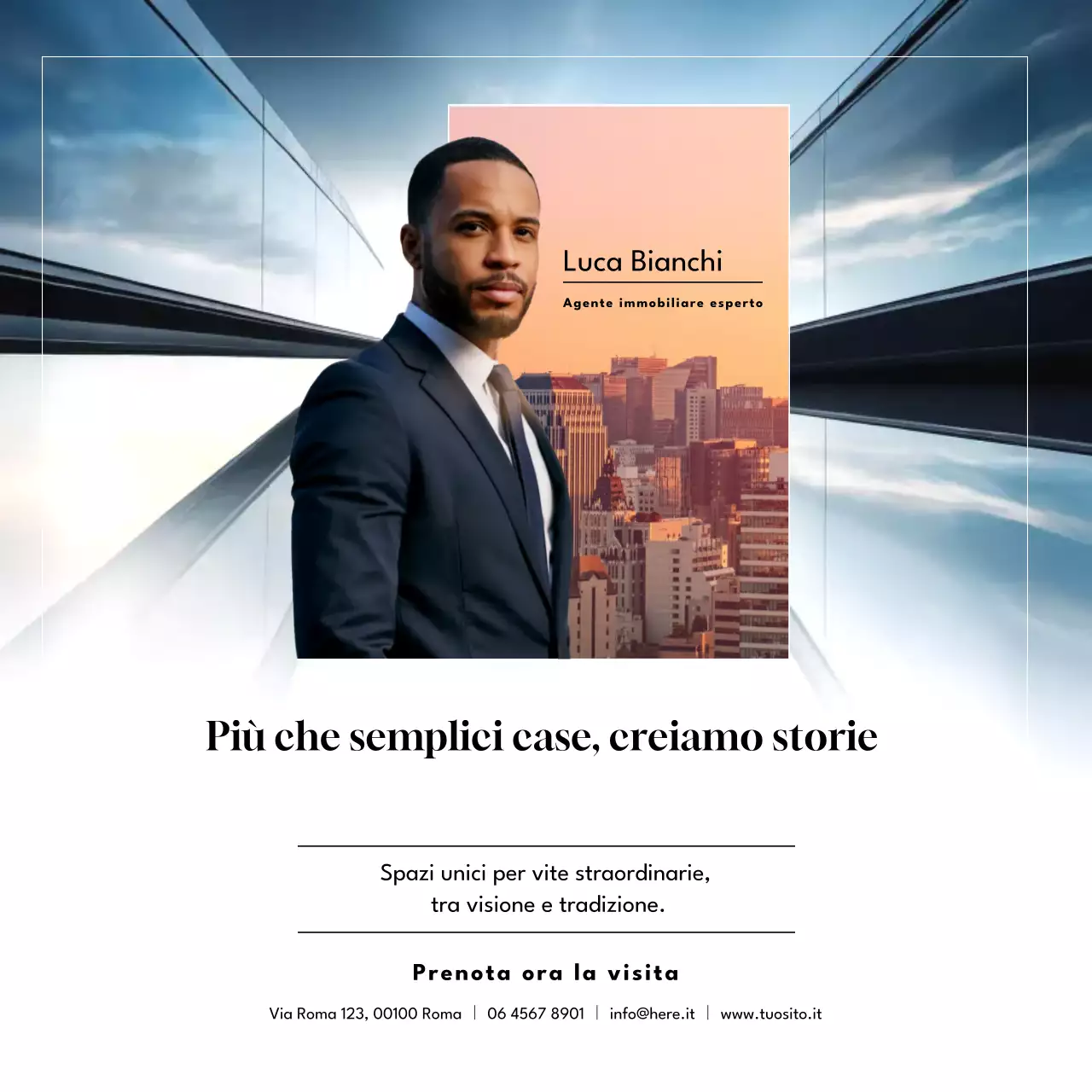 Post Instagram sulla promozione immobiliare moderna blu