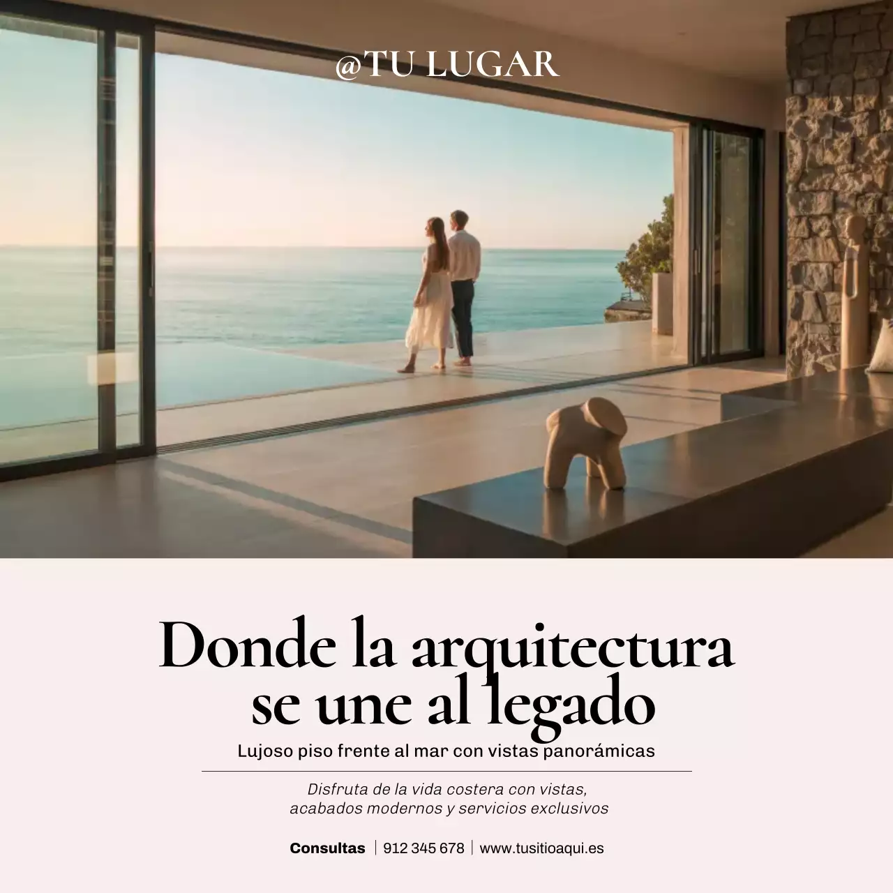 Publicación de Instagram sobre la promoción de un condominio moderno en beige