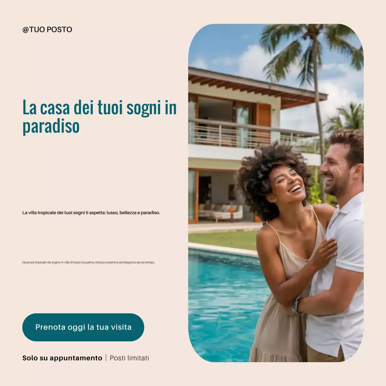 Pubblicità della Beige Teal Tropical Villa su Instagram