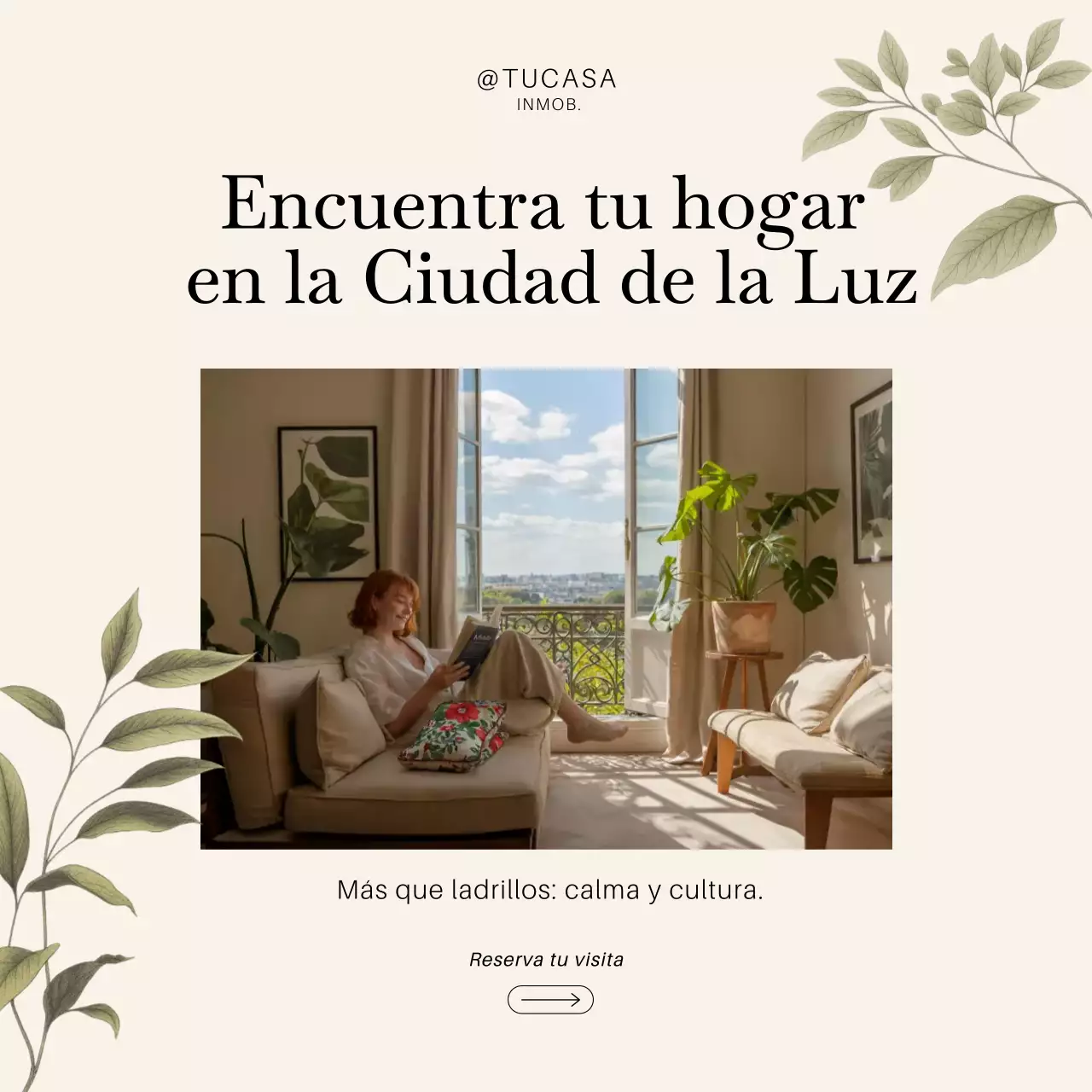 Publicación de Instagram de promoción inmobiliaria elegante en beige