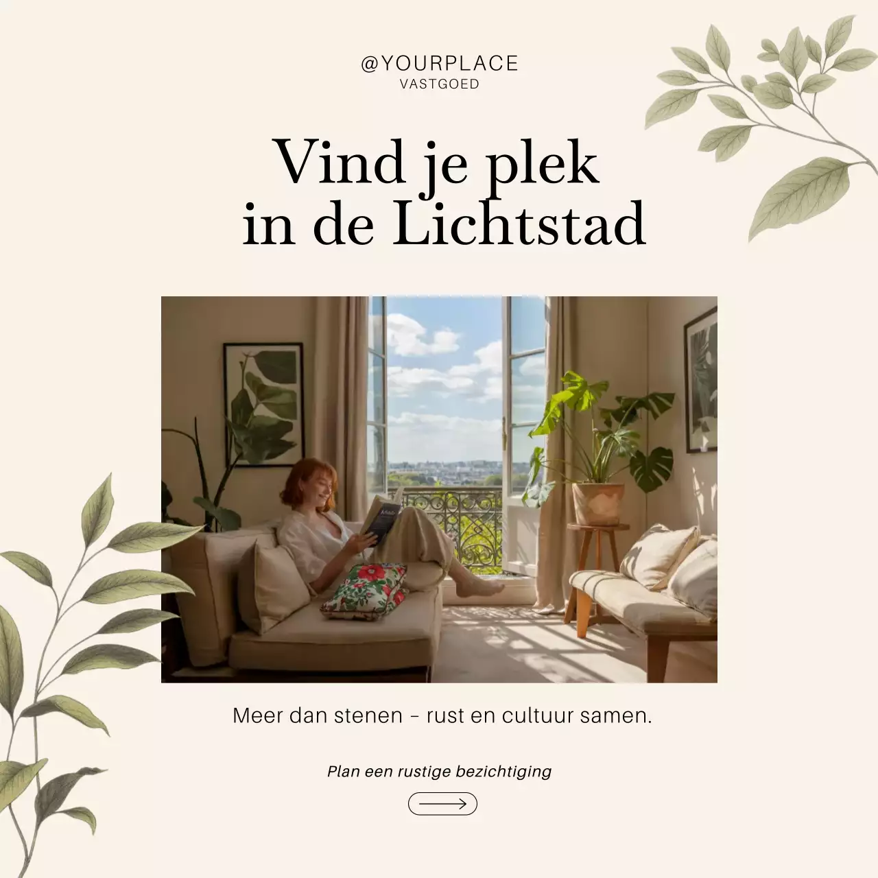 Beige elegante Instagram-post voor vastgoedpromotie