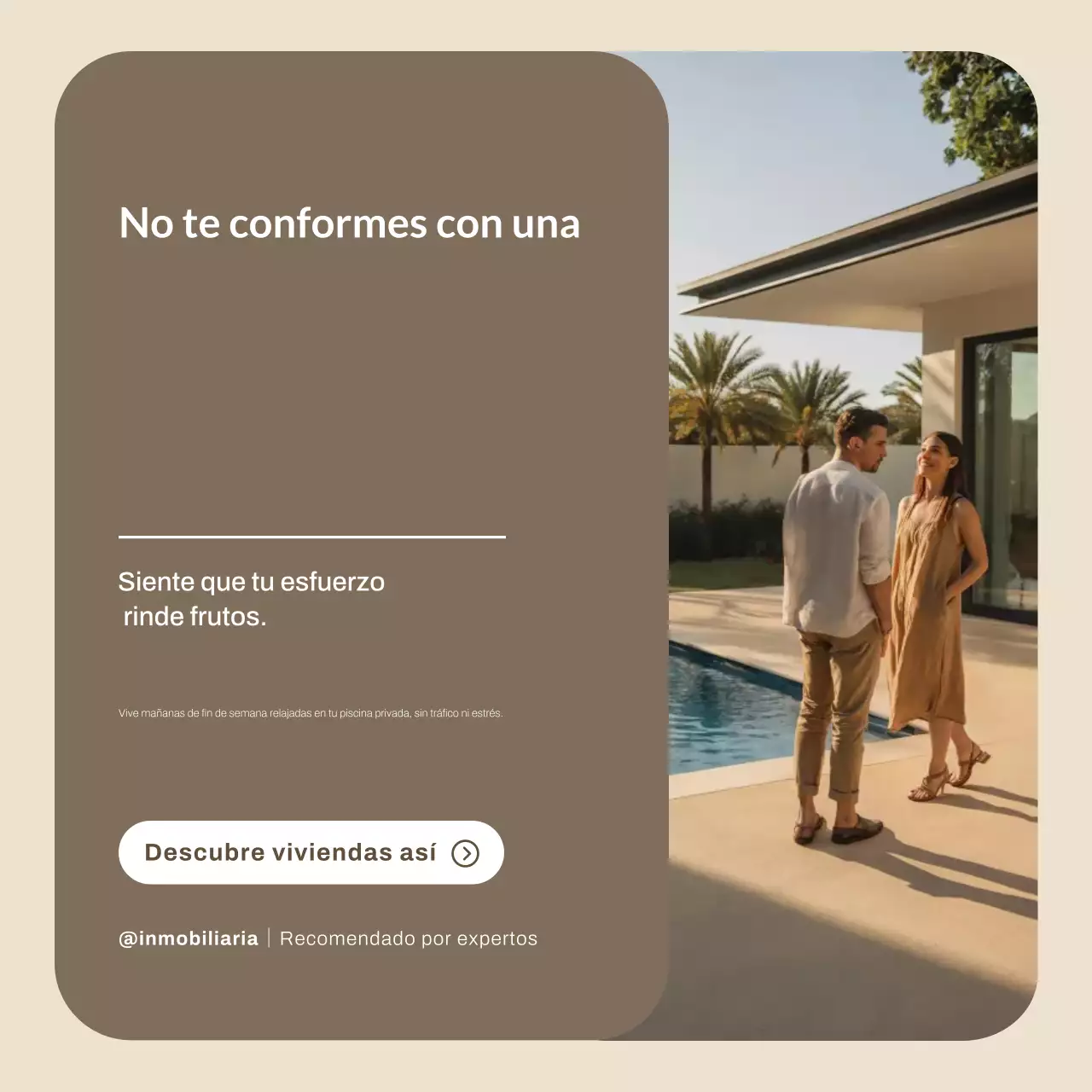 Publicación de Instagram de promoción inmobiliaria moderna en beige