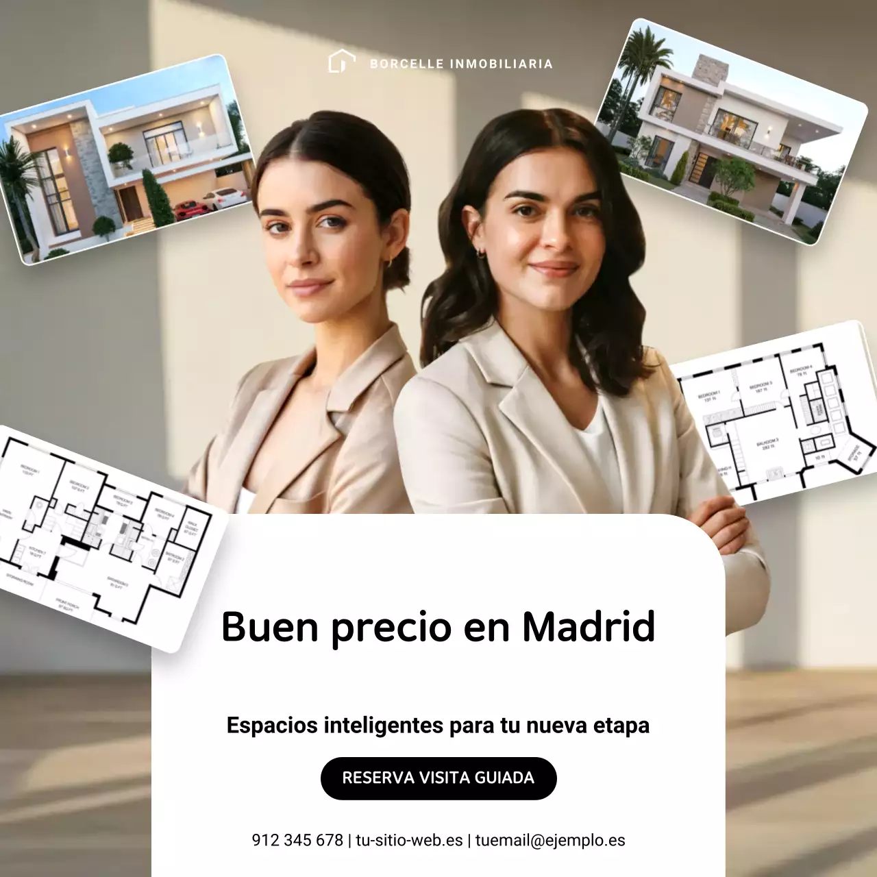 Publicación de Instagram de promoción inmobiliaria profesional en beige