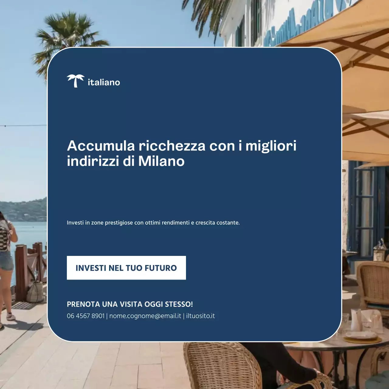 Post Instagram sulla promozione immobiliare moderna blu
