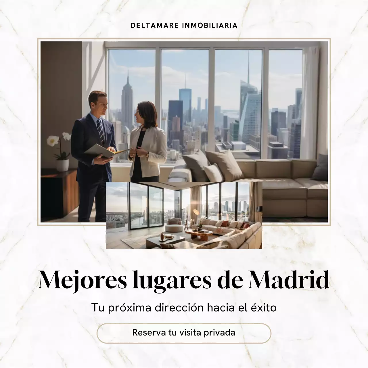 Publicación de Instagram de promoción inmobiliaria moderna en beige