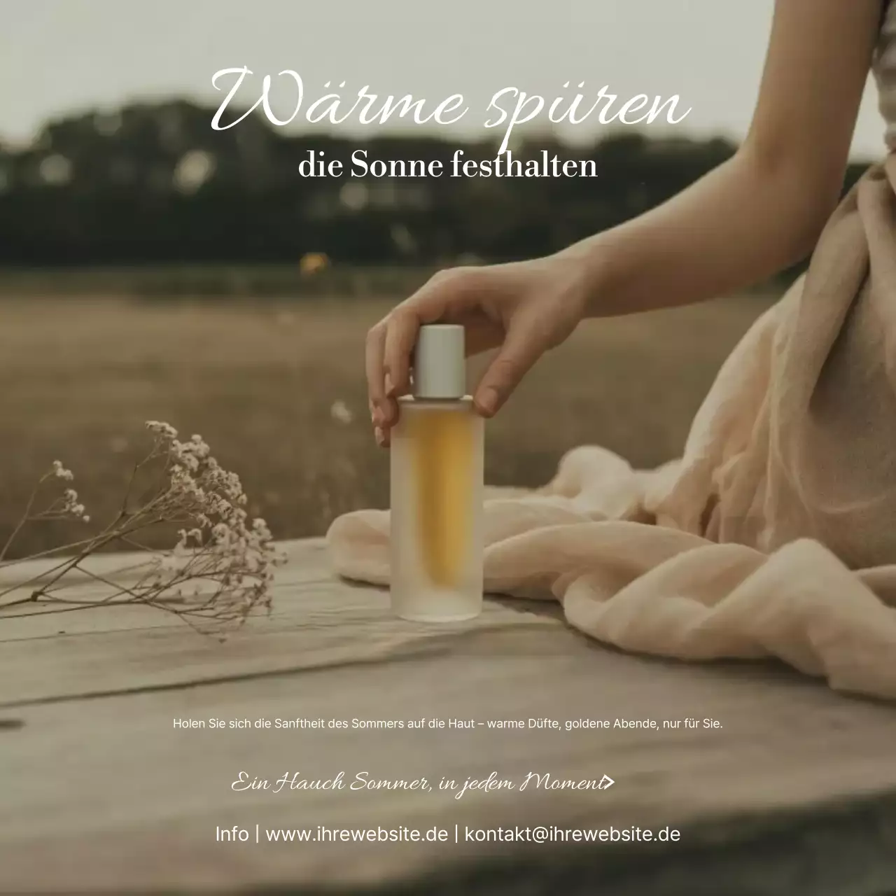 Werbung für einen beige-rustikalen Duft