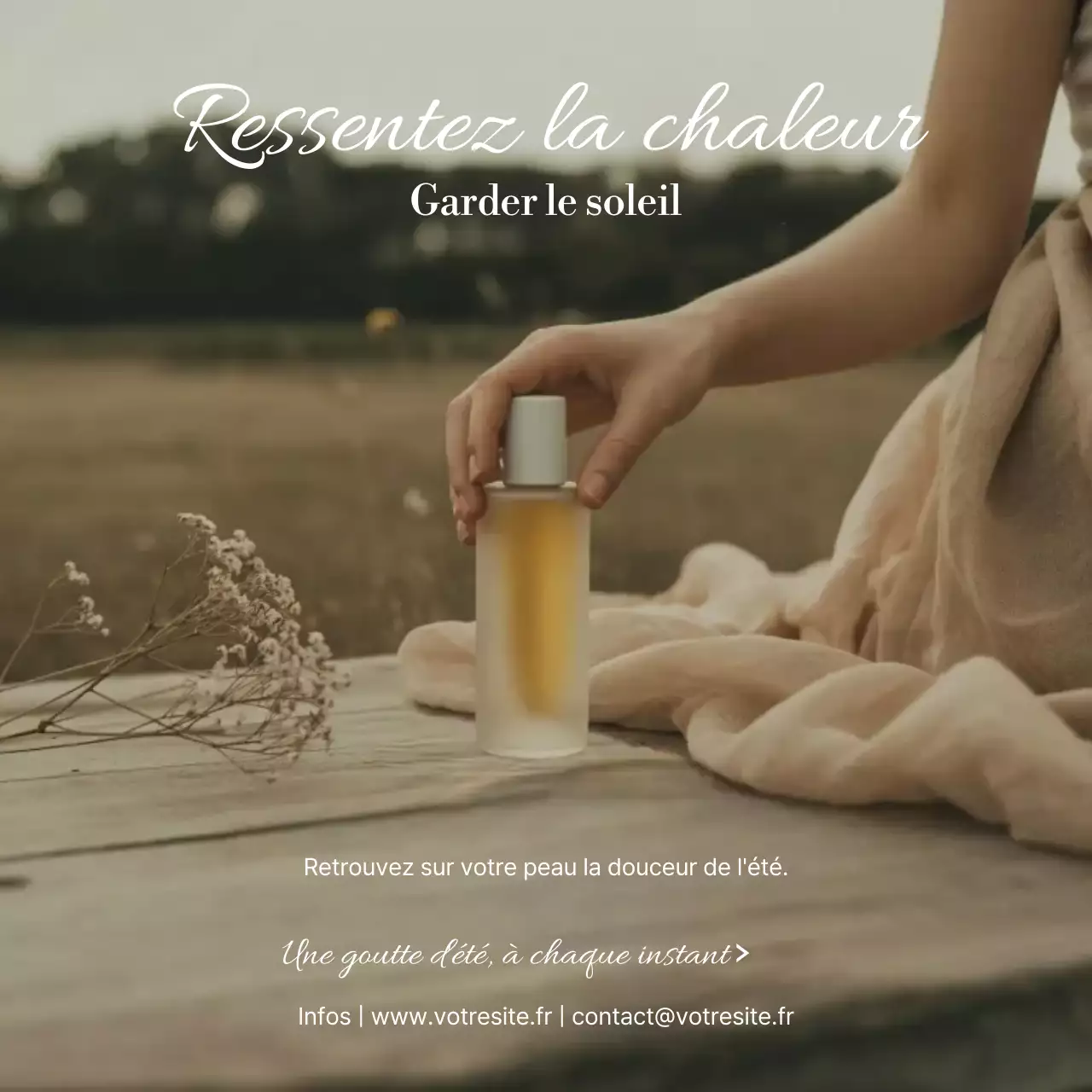publicité pour un parfum rustique beige