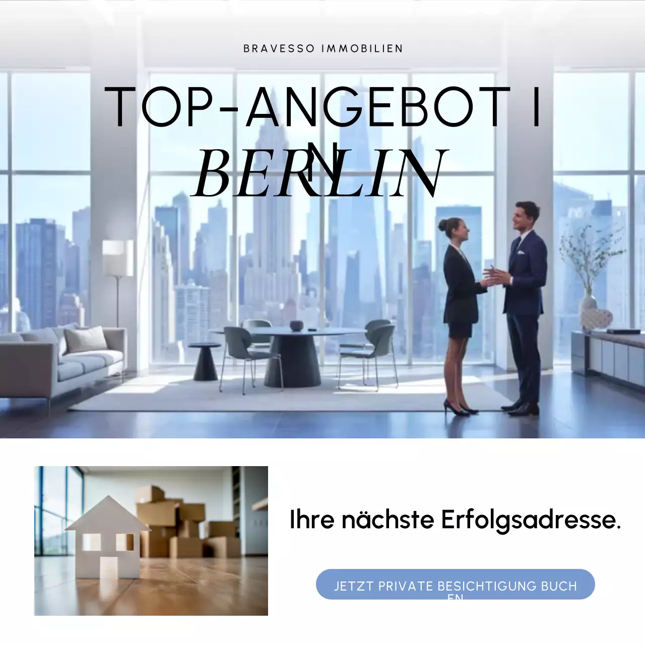 Blauer moderner Instagram-Beitrag zur Immobilienwerbung