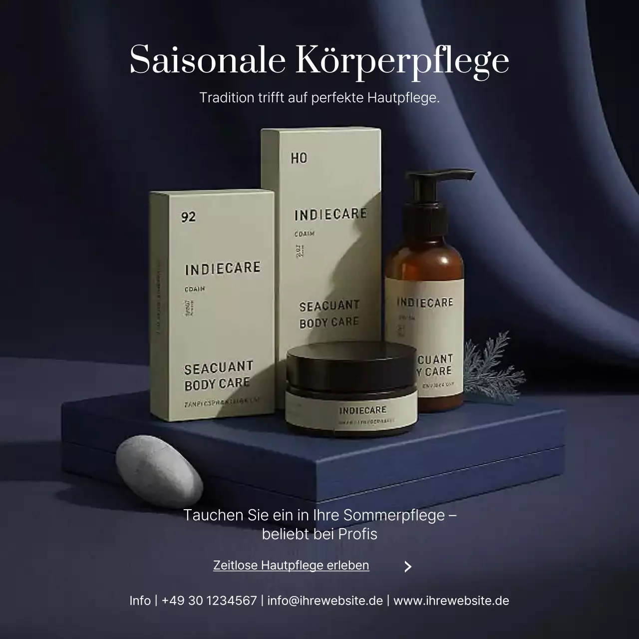 Marineblaue, elegante Hautpflegewerbung