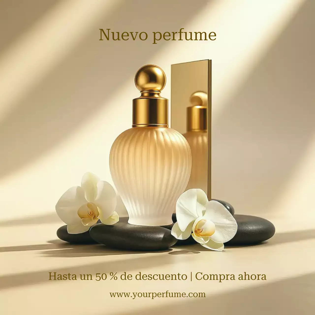 Promoción de perfume elegante dorado