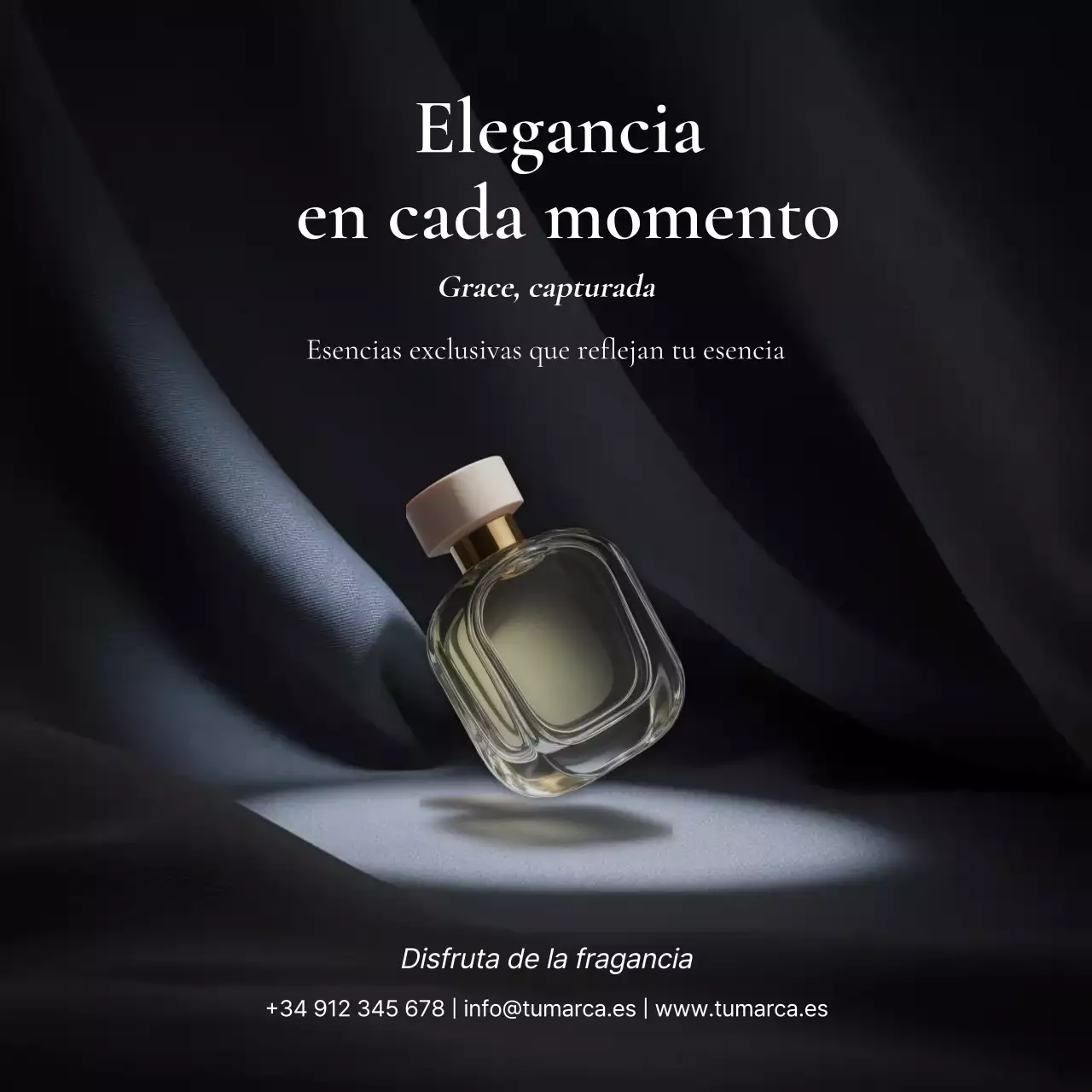 Anuncio de fragancia elegante y negra