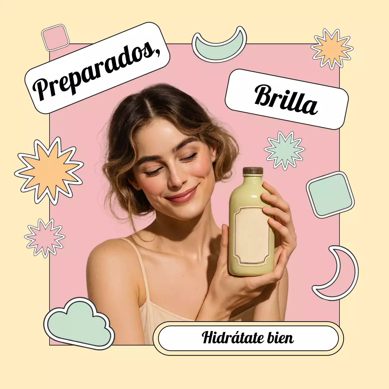 Anuncio retro de productos para el cuidado de la piel en tonos beige