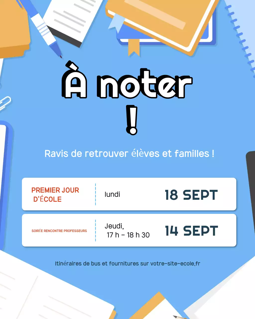 Publication Instagram d'une annonce d'école élémentaire illustrée bleue