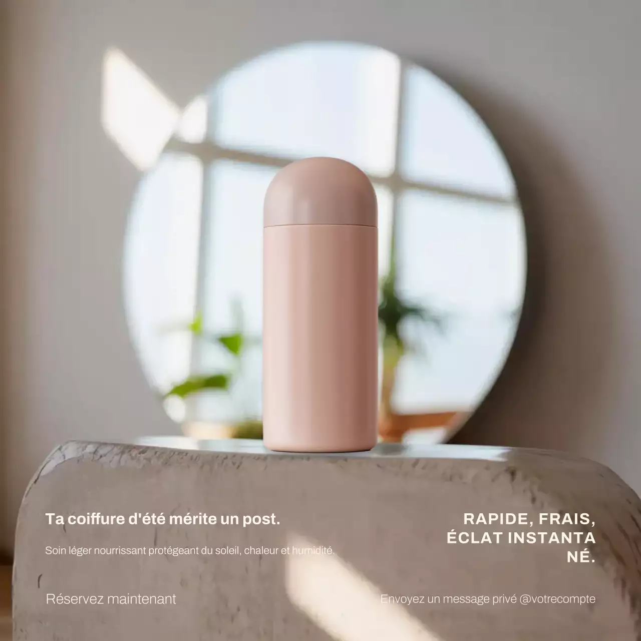 Publicité Instagram pour des soins capillaires minimalistes roses