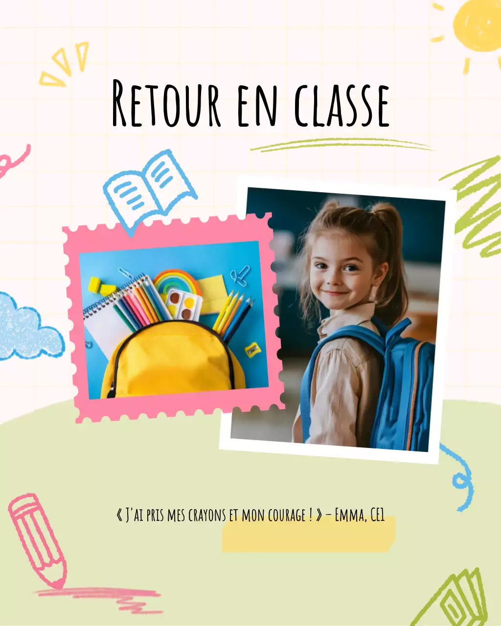Modèle de photo de rentrée scolaire vert clair crème pour les réseaux sociaux