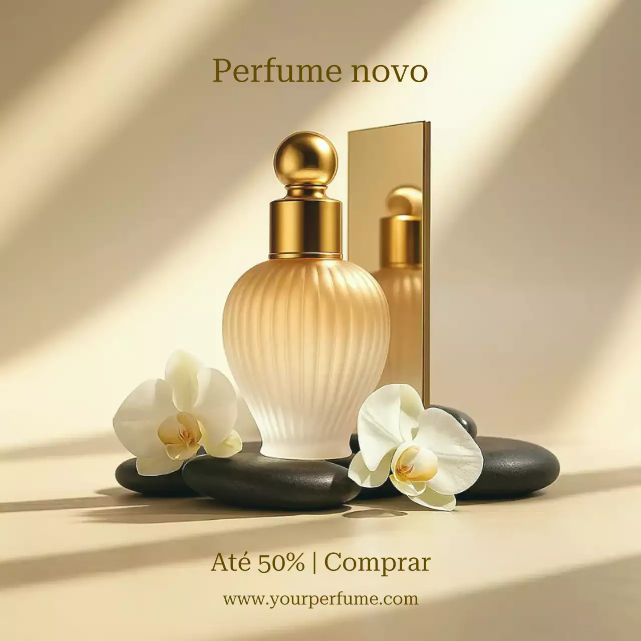 promoção de perfume elegante dourado