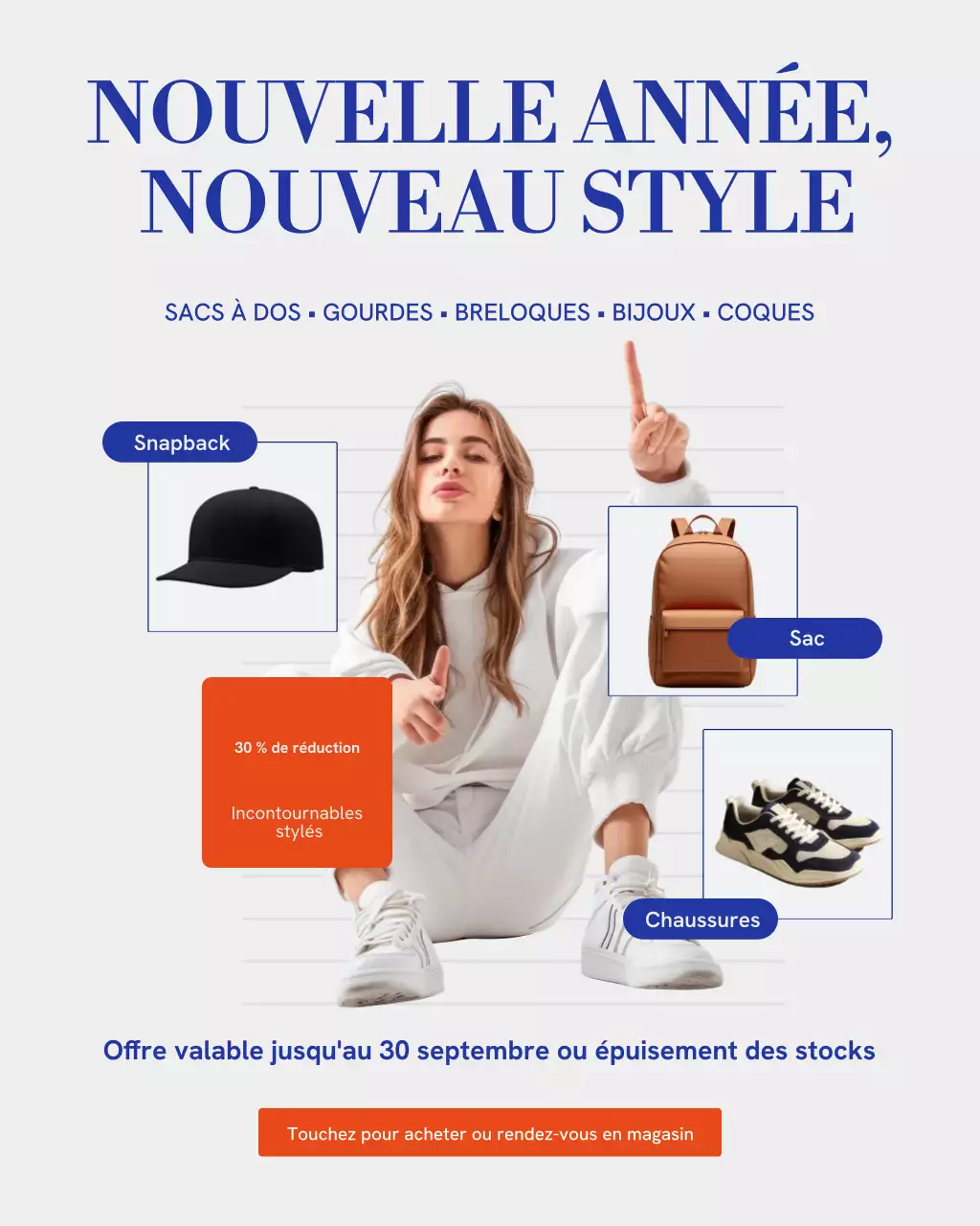 Publication Instagram de promotion des soldes d'écoles modernes beiges et bleues