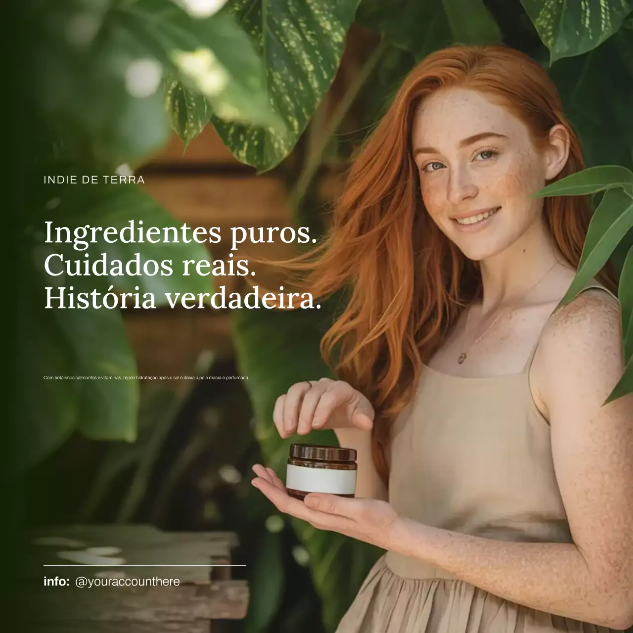 Publicação de anúncio de produtos naturais para cuidados com a pele no Instagram