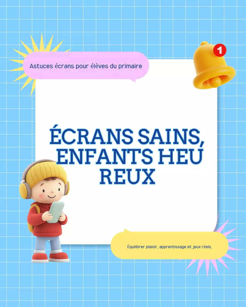 Guide du temps d'écran ludique bleu : publication Instagram