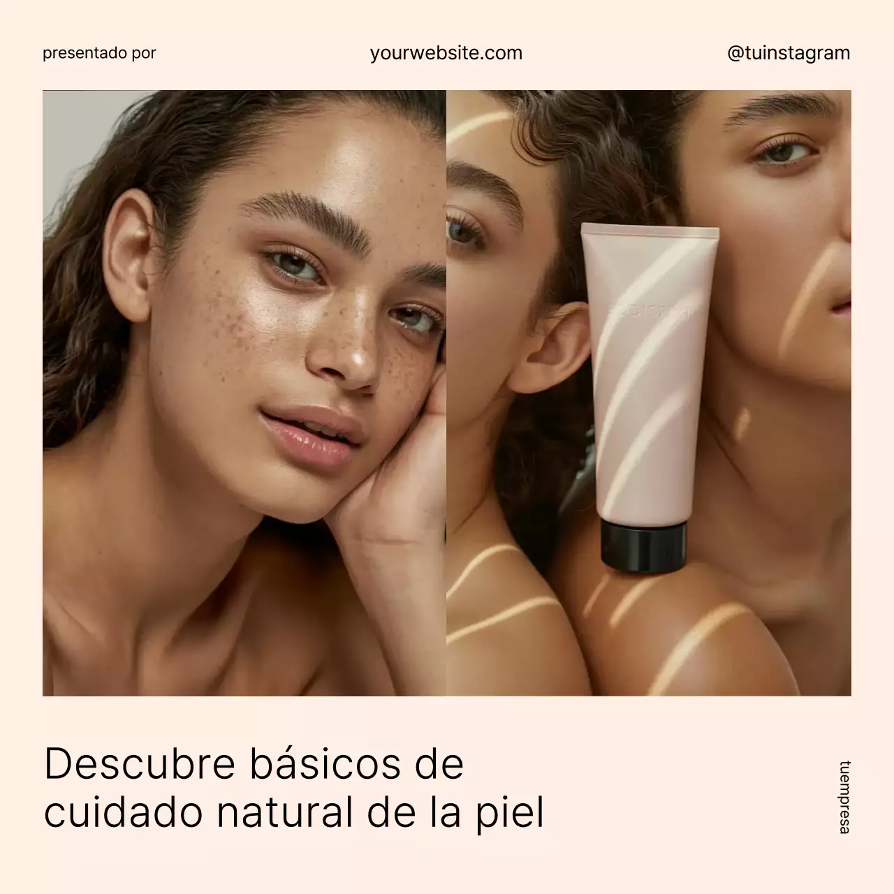 Anuncio elegante de productos para el cuidado de la piel en tonos beige