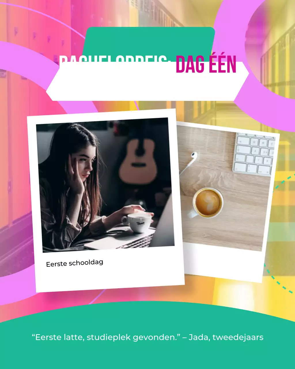 Blauwe, blauwgroene en roze back-to-schoolfotosjabloon voor sociale media