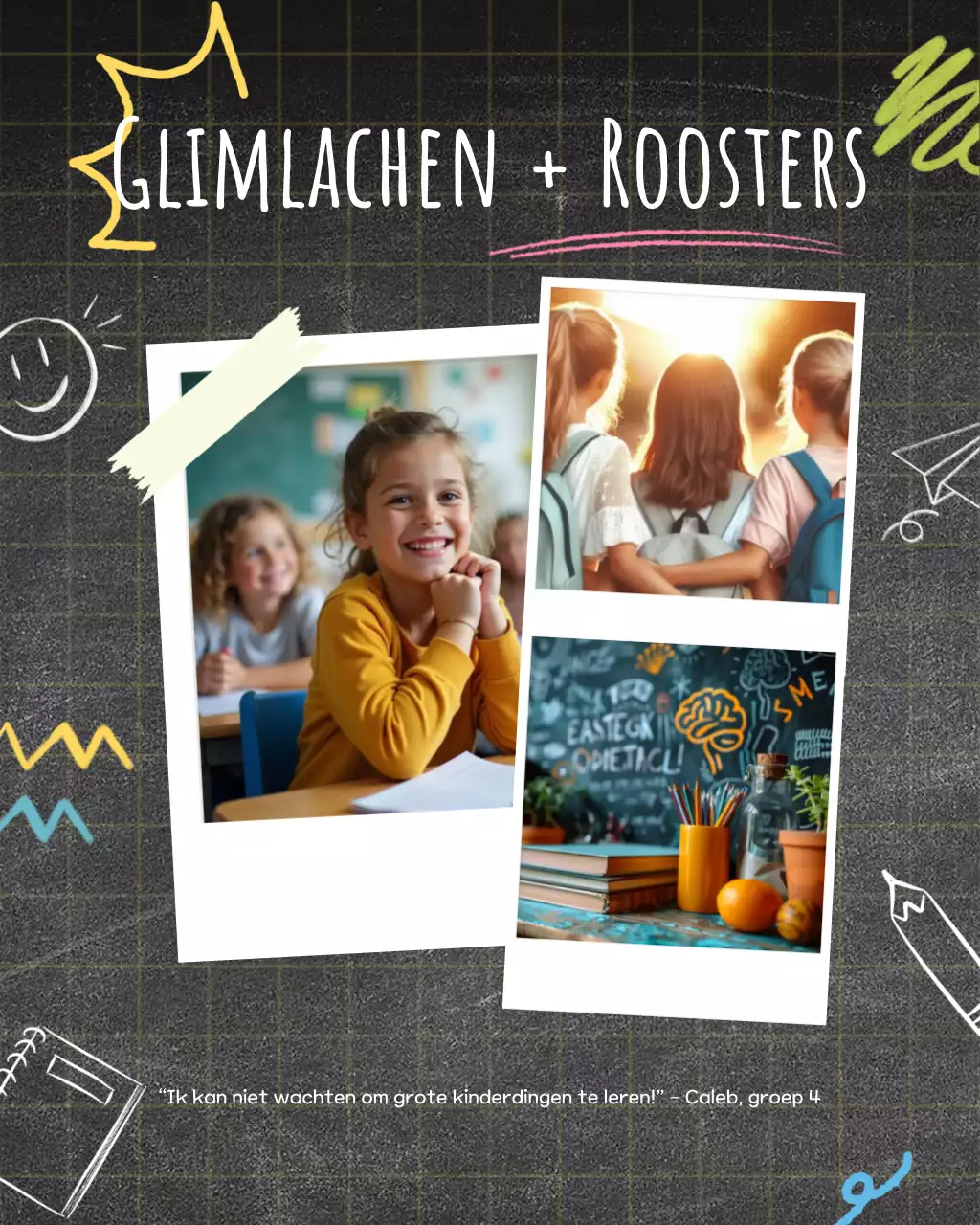 Groen, blauw en geel basisschoolfoto sjabloon voor sociale media