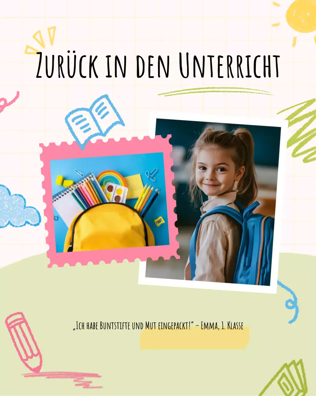 Creme Hellgrün Grundschule Zurück zur Schule Foto Schule Social Media Vorlage