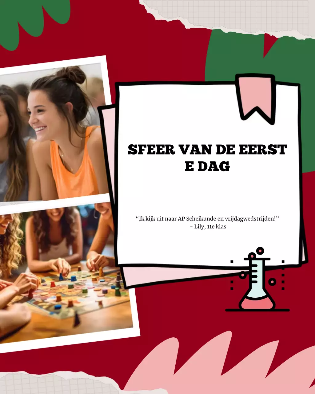 Marineblauw, karmijnrood en groen, terug naar schoolfoto, schoolsjabloon voor sociale media