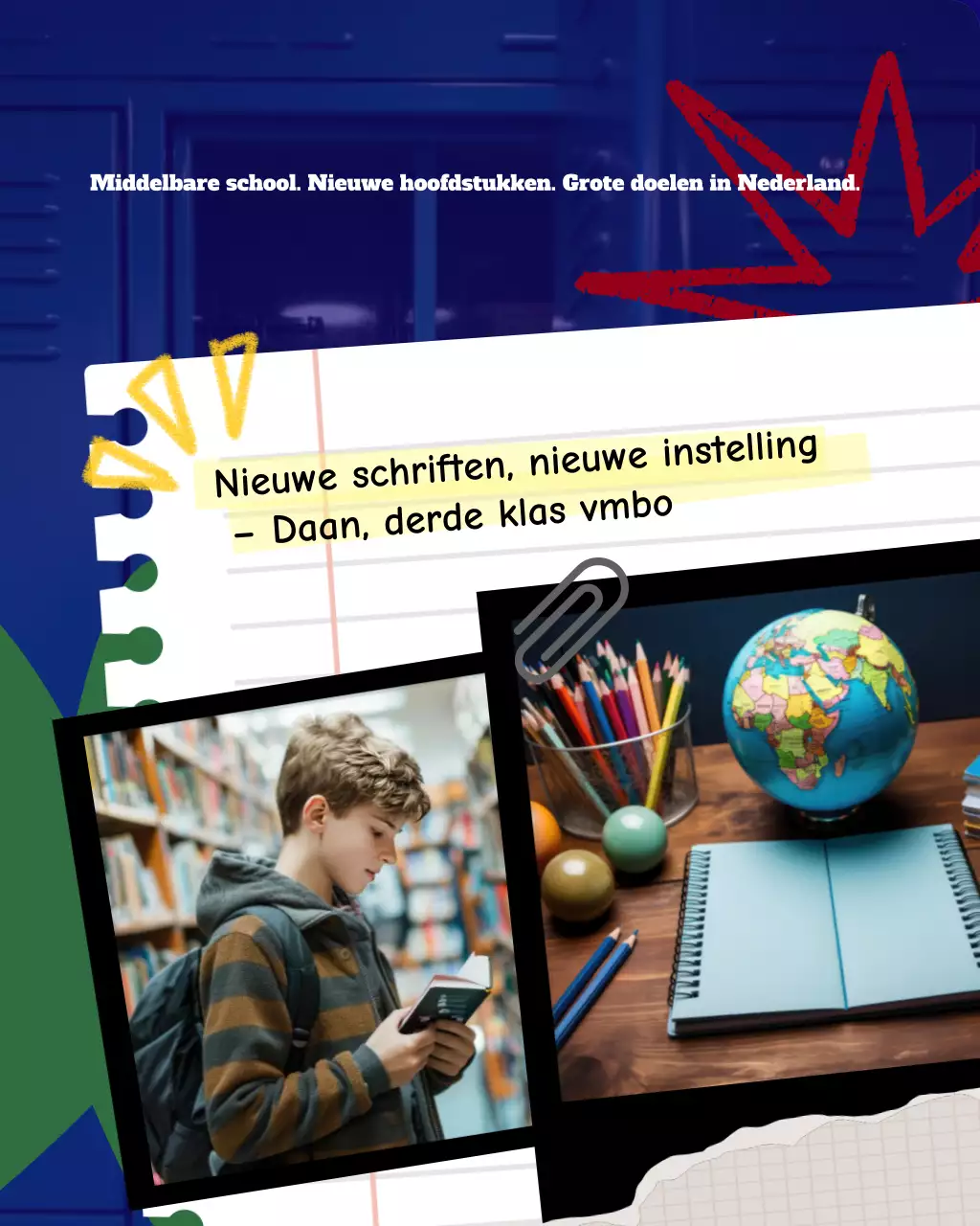 Navy Crimson and Green High School Terug naar schoolfoto School Social Media-sjabloon