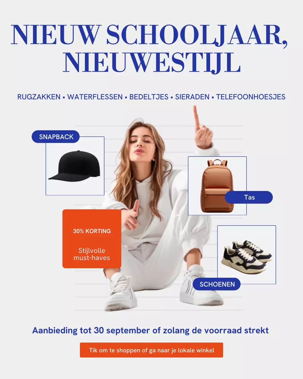 Beige en blauwe trendy moderne schooluitverkoop promotie Instagram-bericht