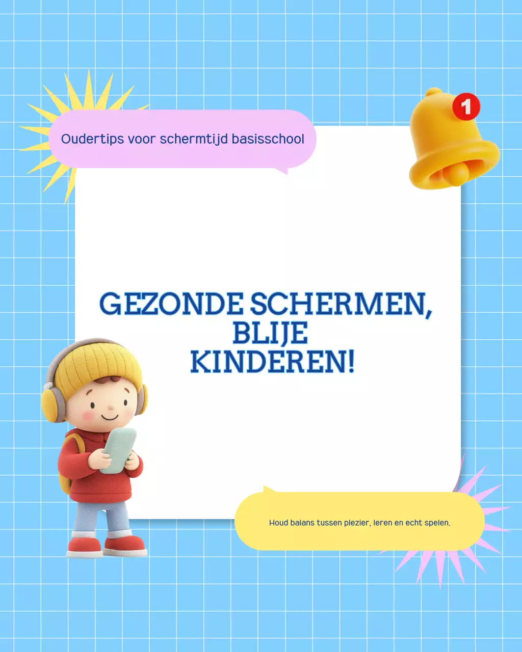 Blauwe speelse schermtijdgids Instagram-bericht