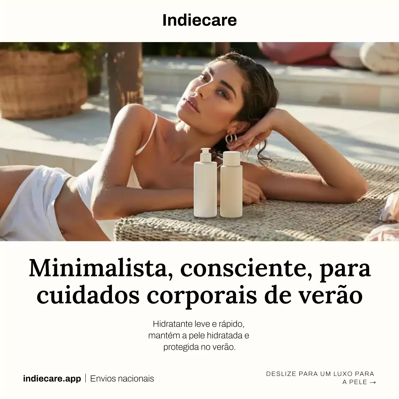 Publicação de anúncio de cuidados com a pele minimalista bege no Instagram