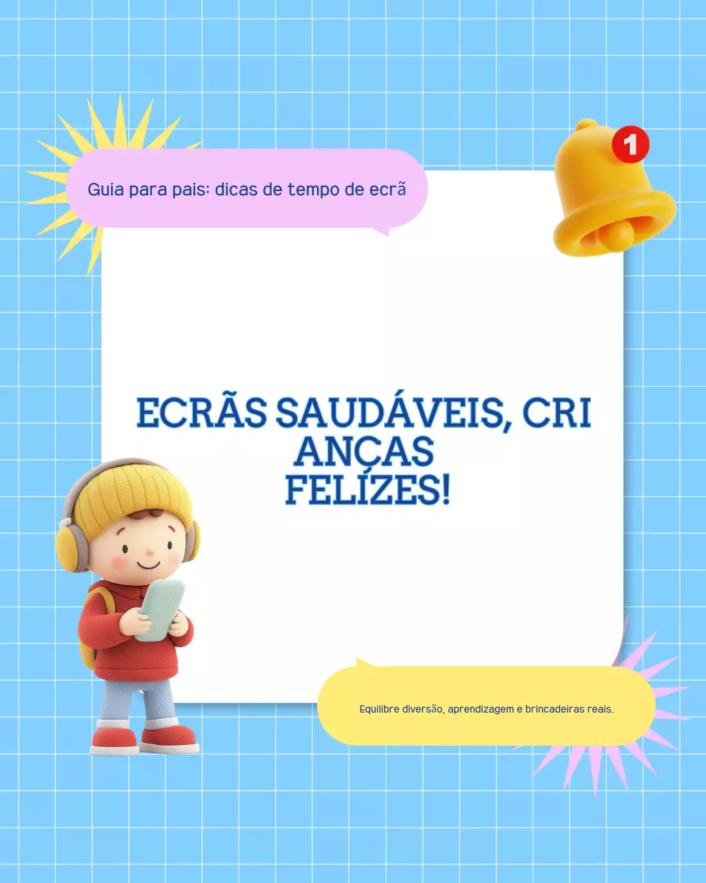 Guia de tempo de tela lúdica azul - postagem no Instagram
