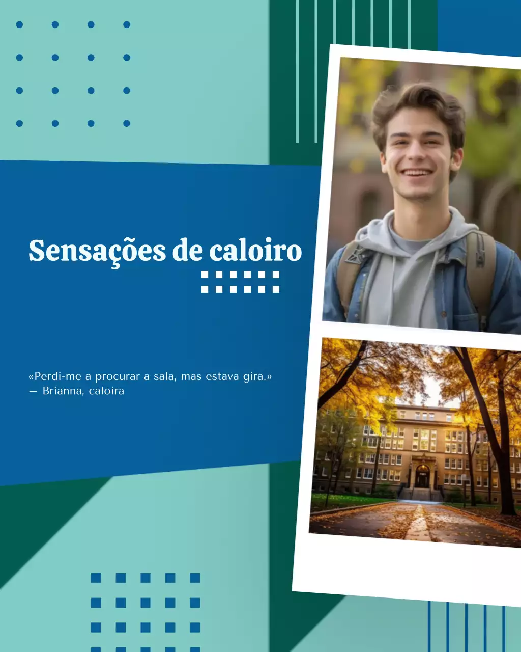 Modelo de mídia social escolar com fotos de volta às aulas em azul e azul claro