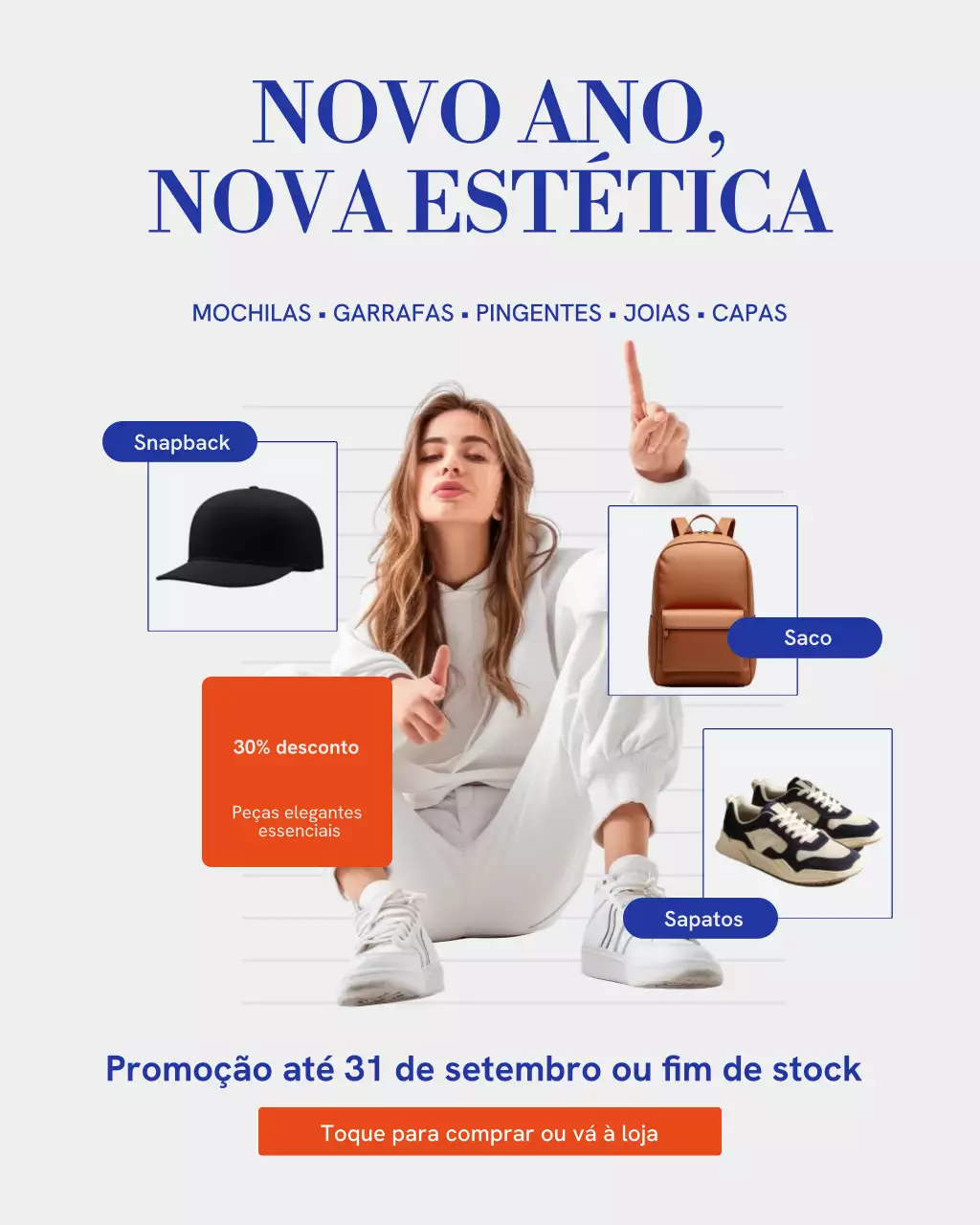 Postagem de promoção de liquidação escolar moderna em bege e azul no Instagram