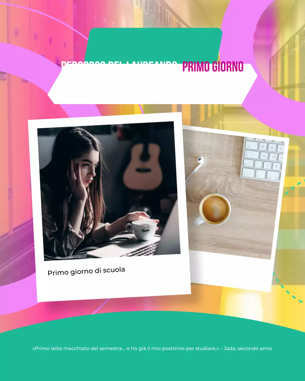 Modello per social media scolastico con foto blu turchese e rosa per il ritorno a scuola