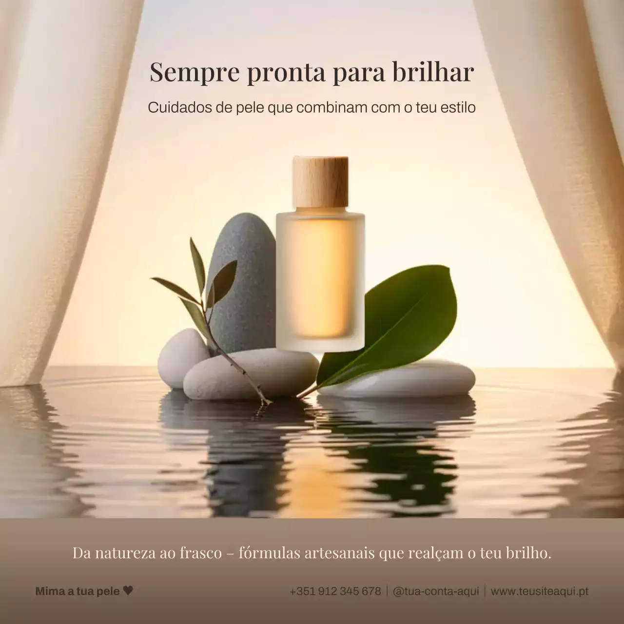 Postagem promocional de cuidados com a pele elegante bege no Instagram