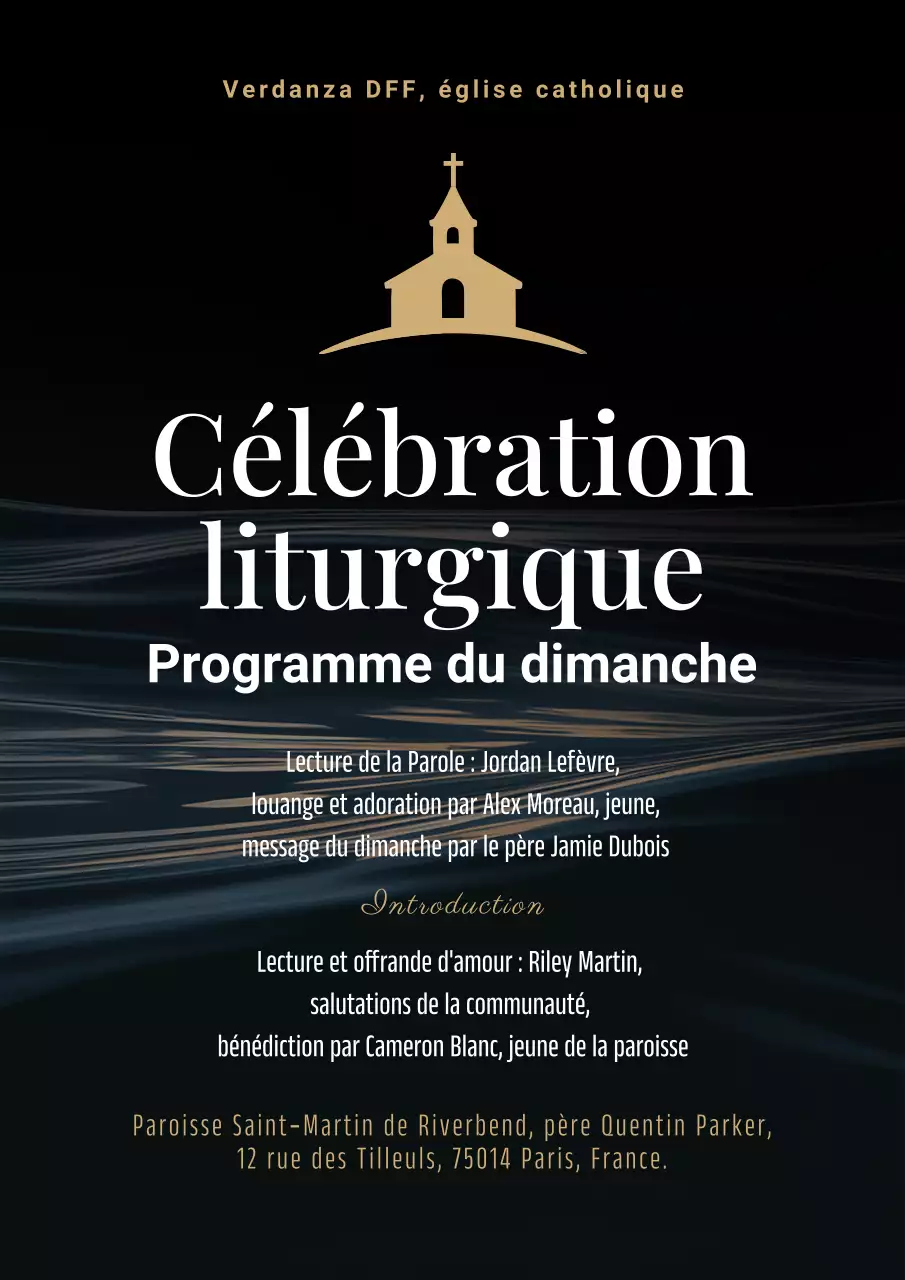 Affiche élégante et noire pour l'annonce d'un culte